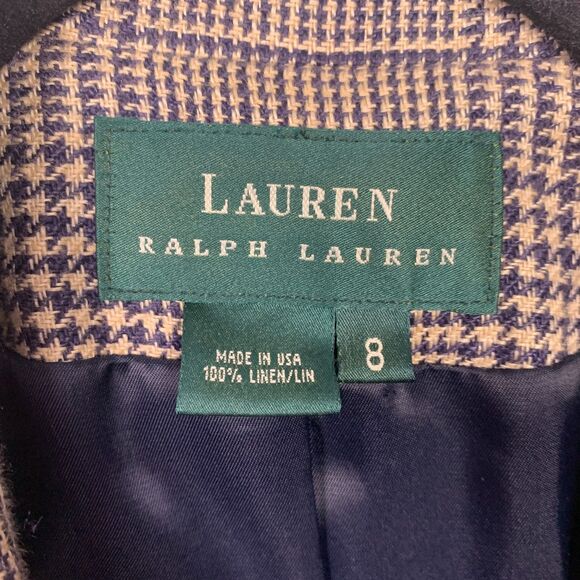 Lauren Ralph Lauren Blazer Women's 8 Houndstooth Vintage 100% Linen USA Made - Picture 4 of 6